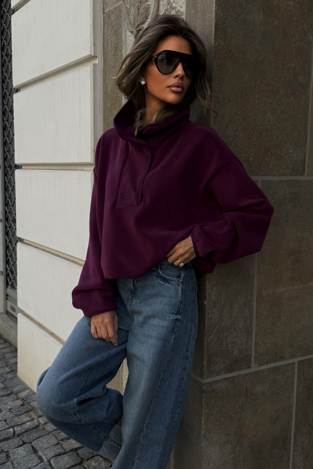 ASPEN women's sweatshirt in cotton and elastane, plum color, one size (UNI)