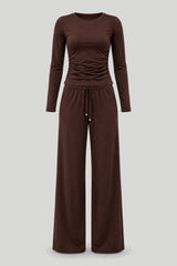 Conjunto elegante SHIRA de manga longa - marrom, viscose com elastano
