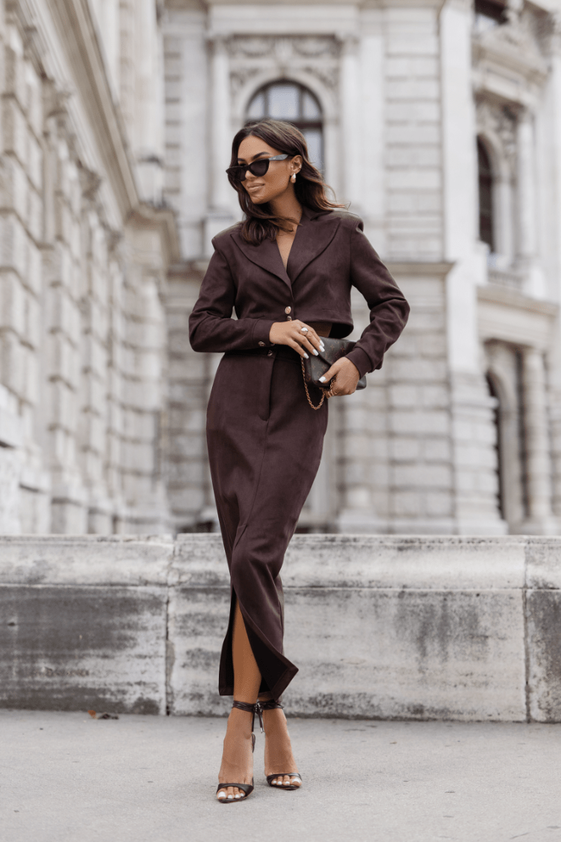 Елегантен комплект WARRIS - кафяво (марнирока и пола) LaBalancia Roberto Fashion Store Set 5907378514731 XS/S