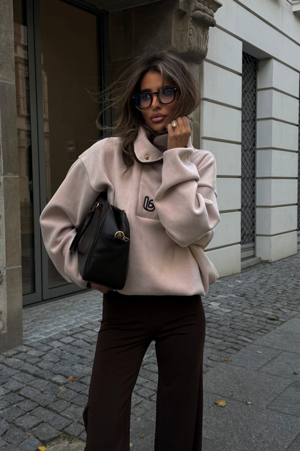 ASPEN fleece sweatshirt in beige, loose fit, one size, 95% cotton and 5% elastane