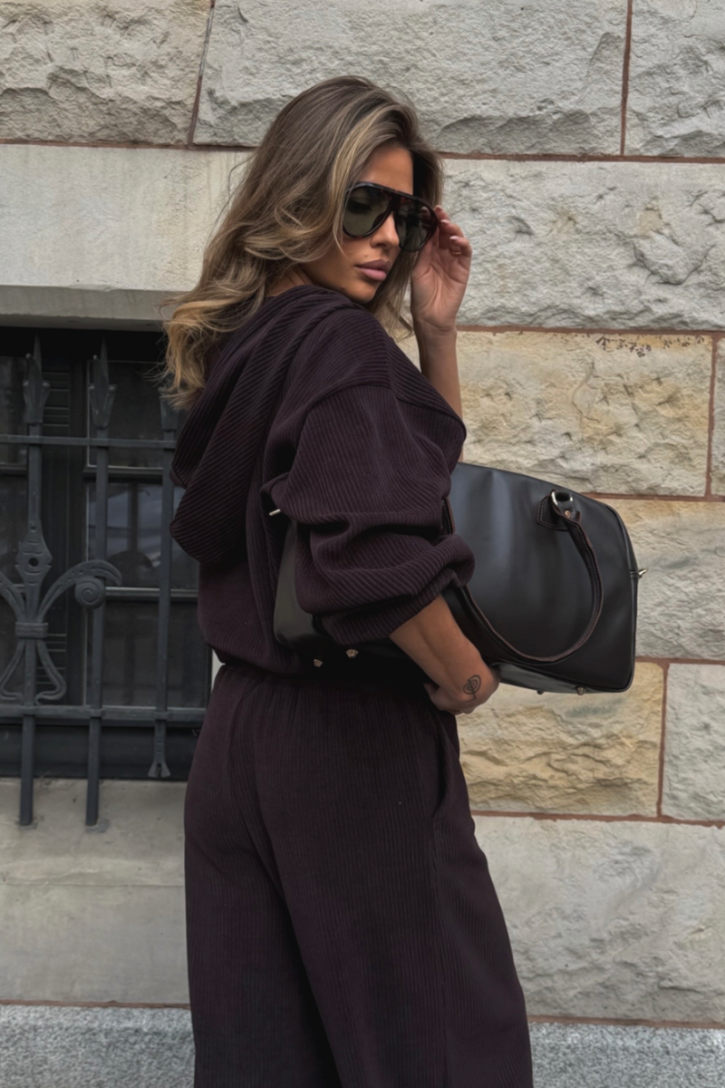 VENICE women's set – brown, blouse and trousers, one size, 95% cotton, 5% elastane, casual and comfortable model