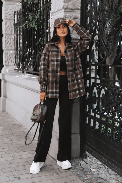 Cămașă din flanel BLINK în maro și albastru deschis, 95% bumbac și 5% elastan, mărime universală LaBalancia Roberto Fashion Store One piece 5907378528547 UNI