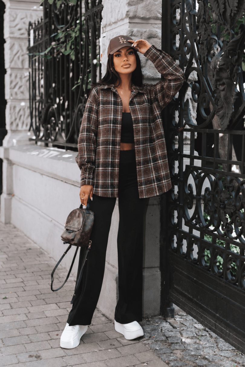 Cămașă din flanel BLINK în maro și albastru deschis, 95% bumbac și 5% elastan, mărime universală LaBalancia Roberto Fashion Store One piece 5907378528547 UNI