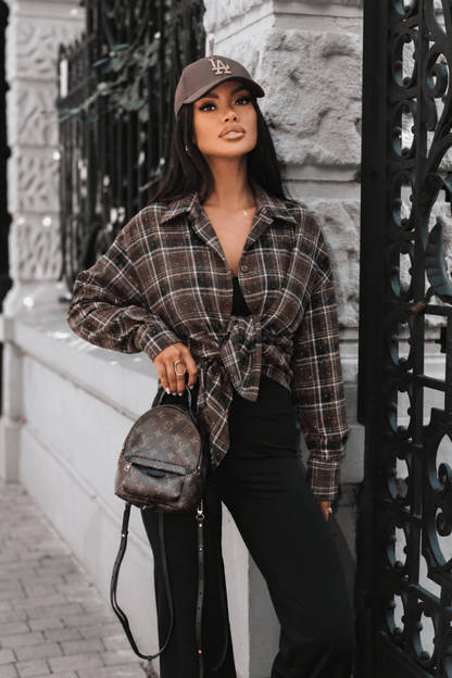 Cămașă din flanel BLINK în maro și albastru deschis, 95% bumbac și 5% elastan, mărime universală LaBalancia Roberto Fashion Store One piece 5907378528547 UNI
