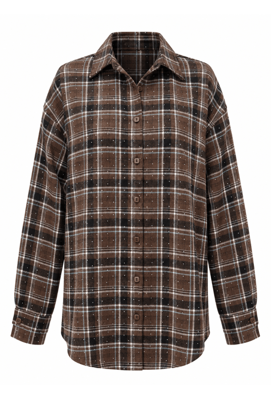 Cămașă din flanel BLINK în maro și albastru deschis, 95% bumbac și 5% elastan, mărime universală LaBalancia Roberto Fashion Store One piece 5907378528547 UNI