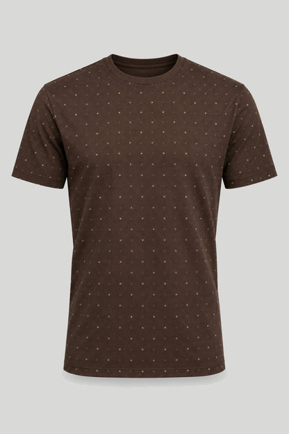 Кафява мъжка тениска слим кройка с дребен принт Medicine Roberto Fashion Store T-shirt RW26-TSM011-89A-S S