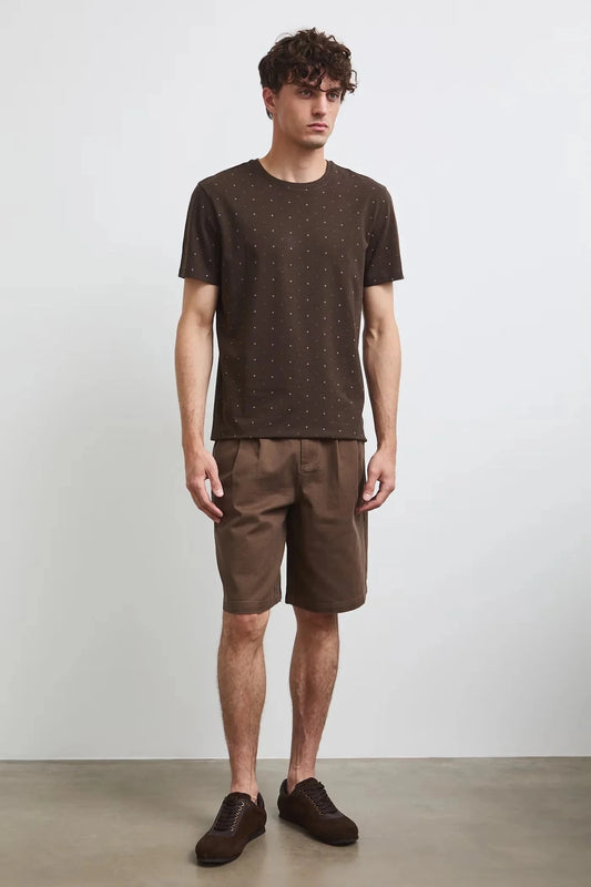 Кафява мъжка тениска слим кройка с дребен принт Medicine Roberto Fashion Store T-shirt RW26-TSM011-89A-S S