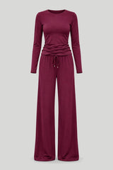 Conjunto SHIRA de manga longa – bordô, viscose e elastano