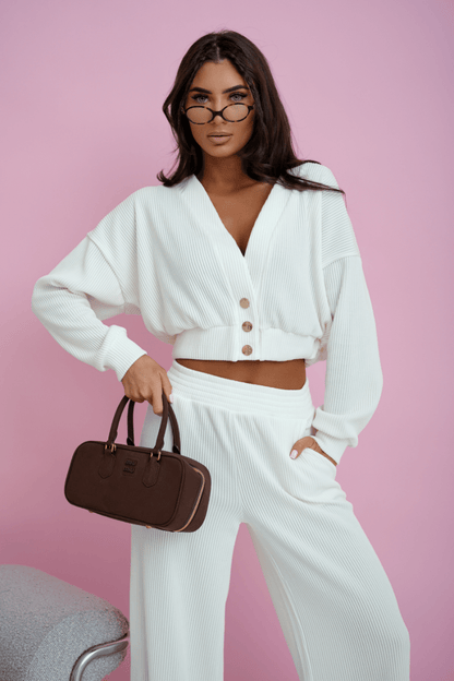Копринен комплект MEGGI от велурен шнурован контур – кремав (Ecru) LaBalancia Roberto Fashion Store Set 5907378520138 M/L