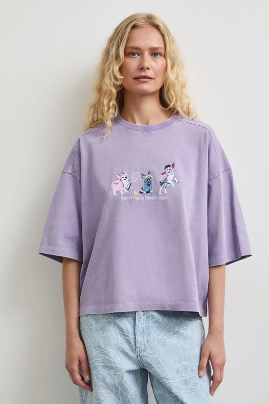 Лилава дамска овърсайз тениска от 100% памук с малък принт Medicine Roberto Fashion Store T-shirt RW26-TSD103-04X-XS XS