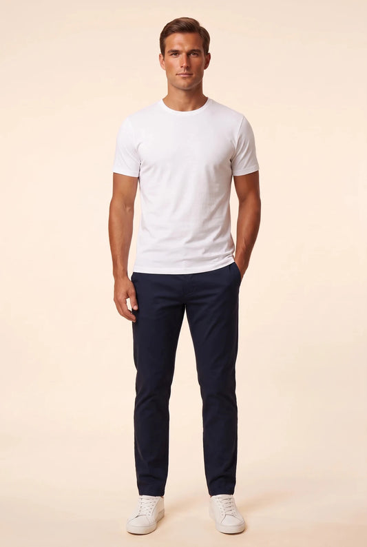 Men's basic T-shirt "Smart" made of 100% cotton, white — crew neck, Boston collection, sizes S-2XL – облечен