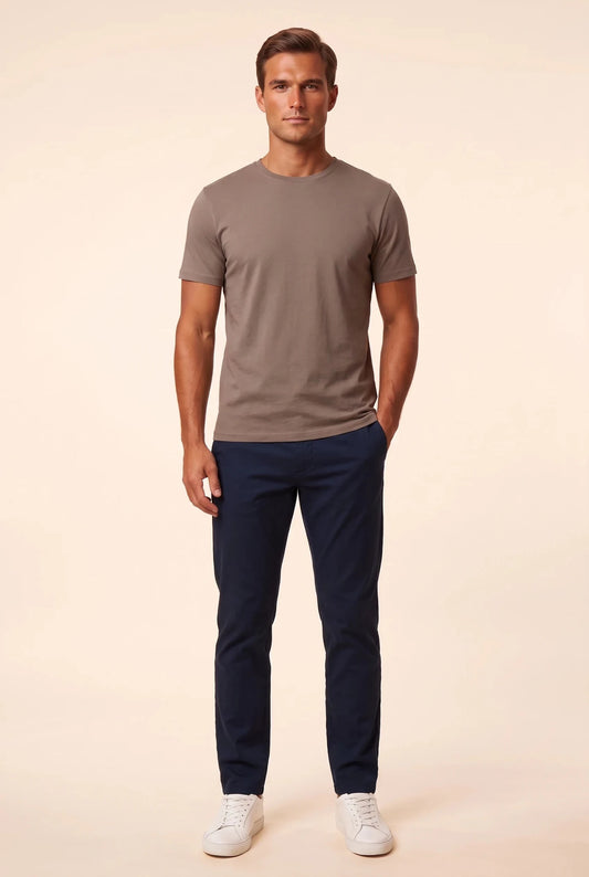 Men's "Smart" Basic T-Shirt, 100% Cotton, Mocha — Crew Neck, Boston Collection, Sizes S-2XL – облечен