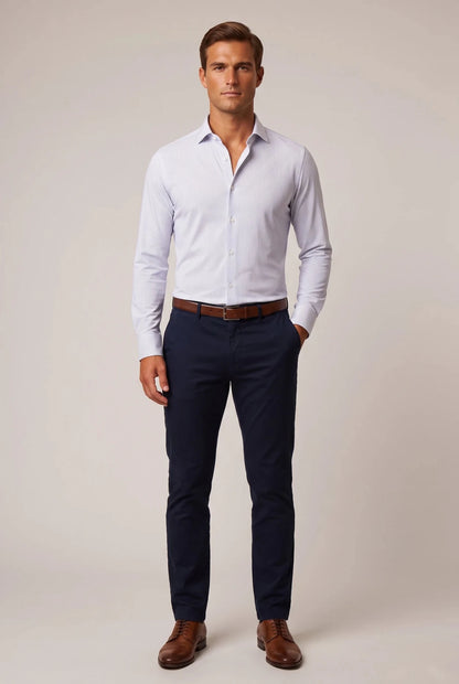 Мъжка еластична раирана риза от бамбукова вискоза - Бял Boston Roberto Fashion Store T-shirt MAY83301300-39 39