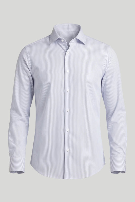 Мъжка еластична раирана риза от бамбукова вискоза - Бял Boston Roberto Fashion Store T-shirt MAY83301300-39 39