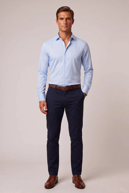 Мъжка еластична риза от бамбукова вискоза - Небесносин Boston Roberto Fashion Store T-shirt MAY83300403-39 39