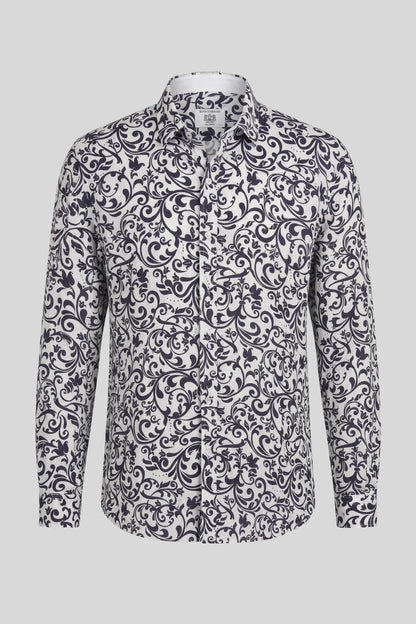 Мъжка ленена риза с дълъг ръкав в бяло и синьо Roberto&Co Roberto Fashion Store Shirt MCM0808SHRDSNLNNM M