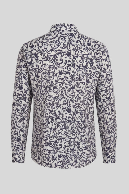 Мъжка ленена риза с дълъг ръкав в бяло и синьо Roberto&Co Roberto Fashion Store Shirt MCM0808SHRDSNLNNM M