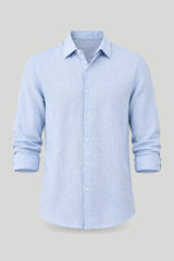 Chemise lin pour homme pour la plage en bleu clair