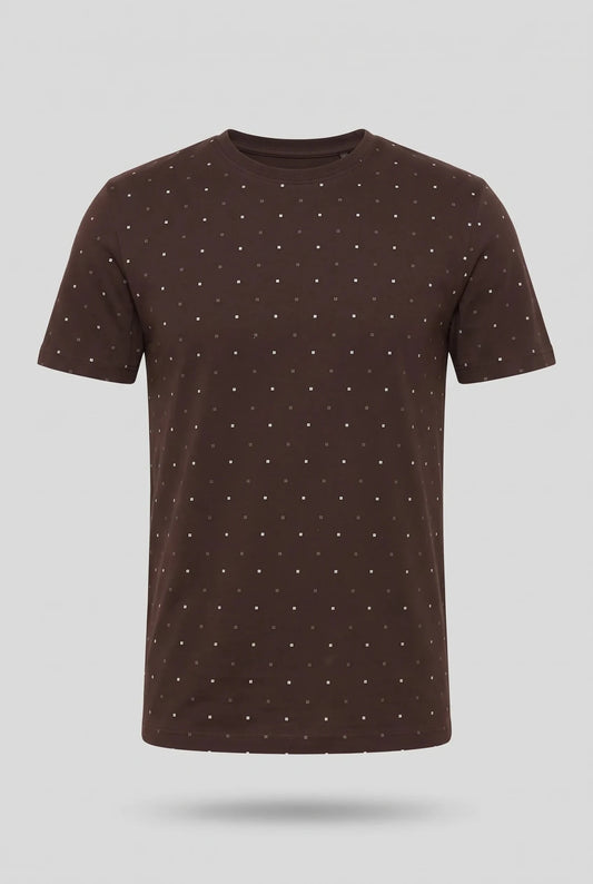 Men's cotton t-shirt with a polka dot print in Dark chocolate – снимка на продукта