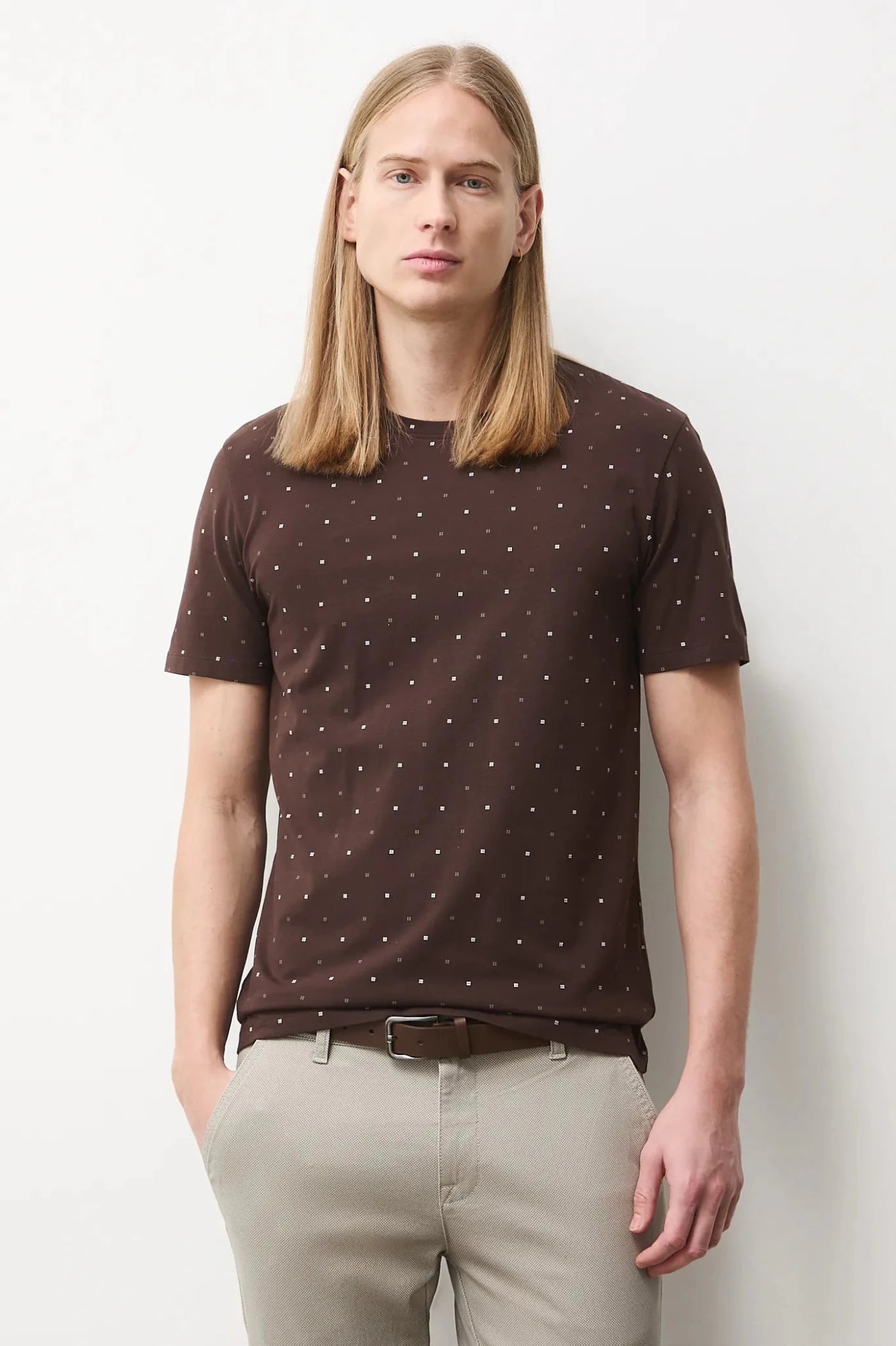 Мъжка памучна тениска с десен на точки в цвят Тъмен шоколад Medicine Roberto Fashion Store T-shirt RS26TSM020-89A-S S