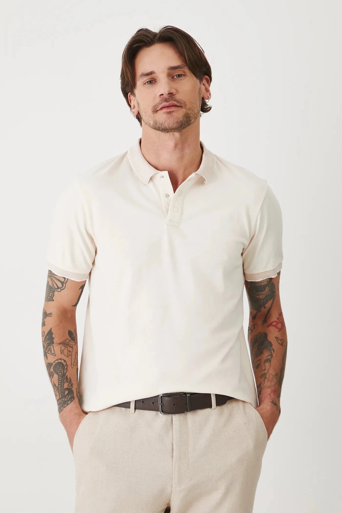Мъжка поло тениска за всякакви поводи в бежов цвят Medicine Roberto Fashion Store T-shirt RS25POMA01-08M-M M