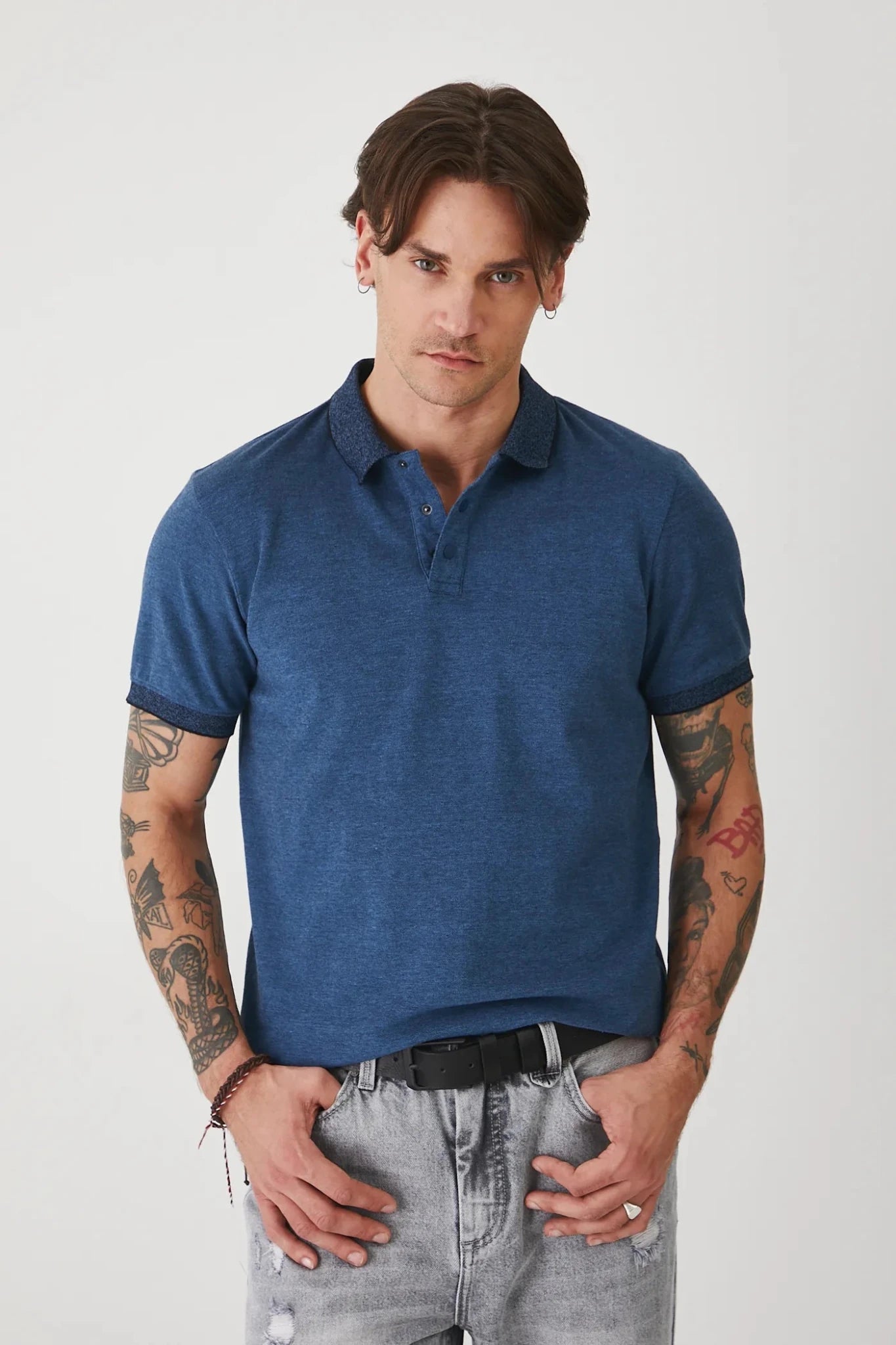 Мъжка поло тениска за всякакви поводи в син цвят Medicine Roberto Fashion Store T-shirt RS25POMA01-55M-M M