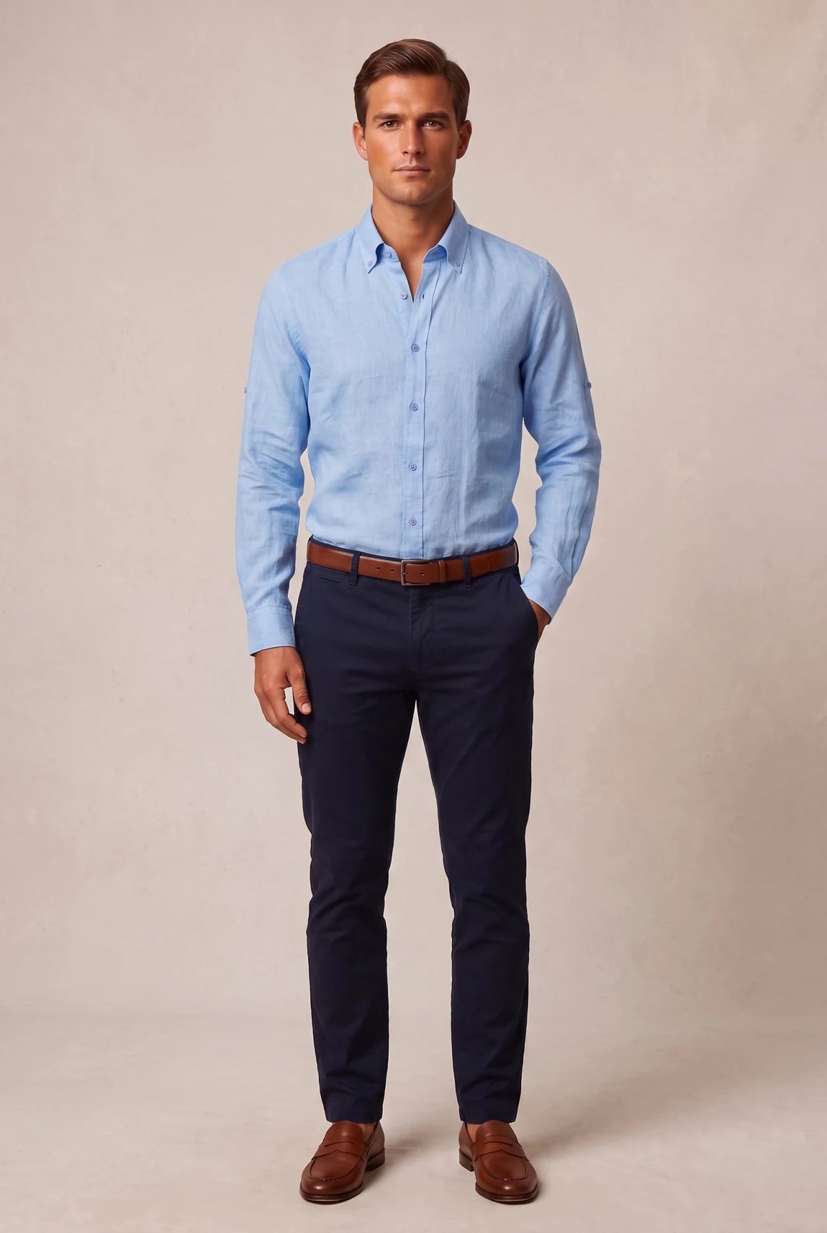 Мъжка риза от 100% памук с дълъг ръкав, светлосиня Roberto&Co Roberto Fashion Store Shirt MCM0808SHRBLULNNM M