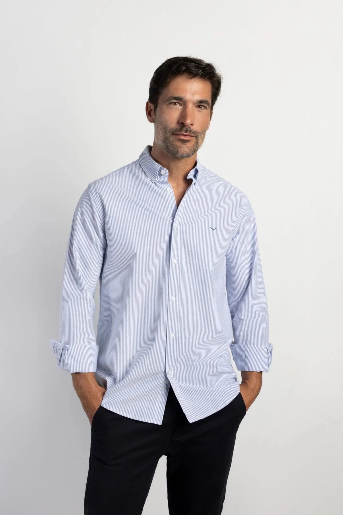 Мъжка риза Oxford на райе - Мастиленосин Boston Roberto Fashion Store T-shirt MAY83201424-S S