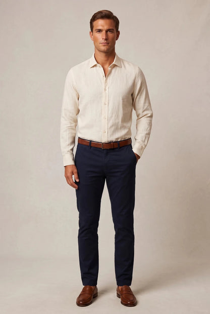 Мъжка риза с дълъг ръкав, екрю Roberto&Co Roberto Fashion Store Shirt XFT0908SHRBEILNNM M