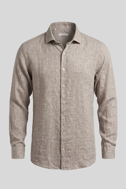 Мъжка риза с дълъг ръкав, ленена, бежова Roberto&Co Roberto Fashion Store Shirt XFT0808SHRBEILNNM M