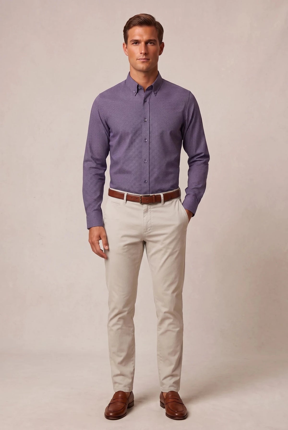 Мъжка риза с дълъг ръкав, лилава Roberto&Co Roberto Fashion Store Shirt MCM0808SHRGEOPRPM M