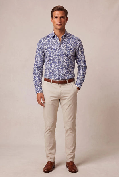 Мъжка риза с дълъг ръкав, пейсли принт, тъмносиньо и бяло Roberto&Co Roberto Fashion Store Shirt MCM0808SHRNAVWHIM M