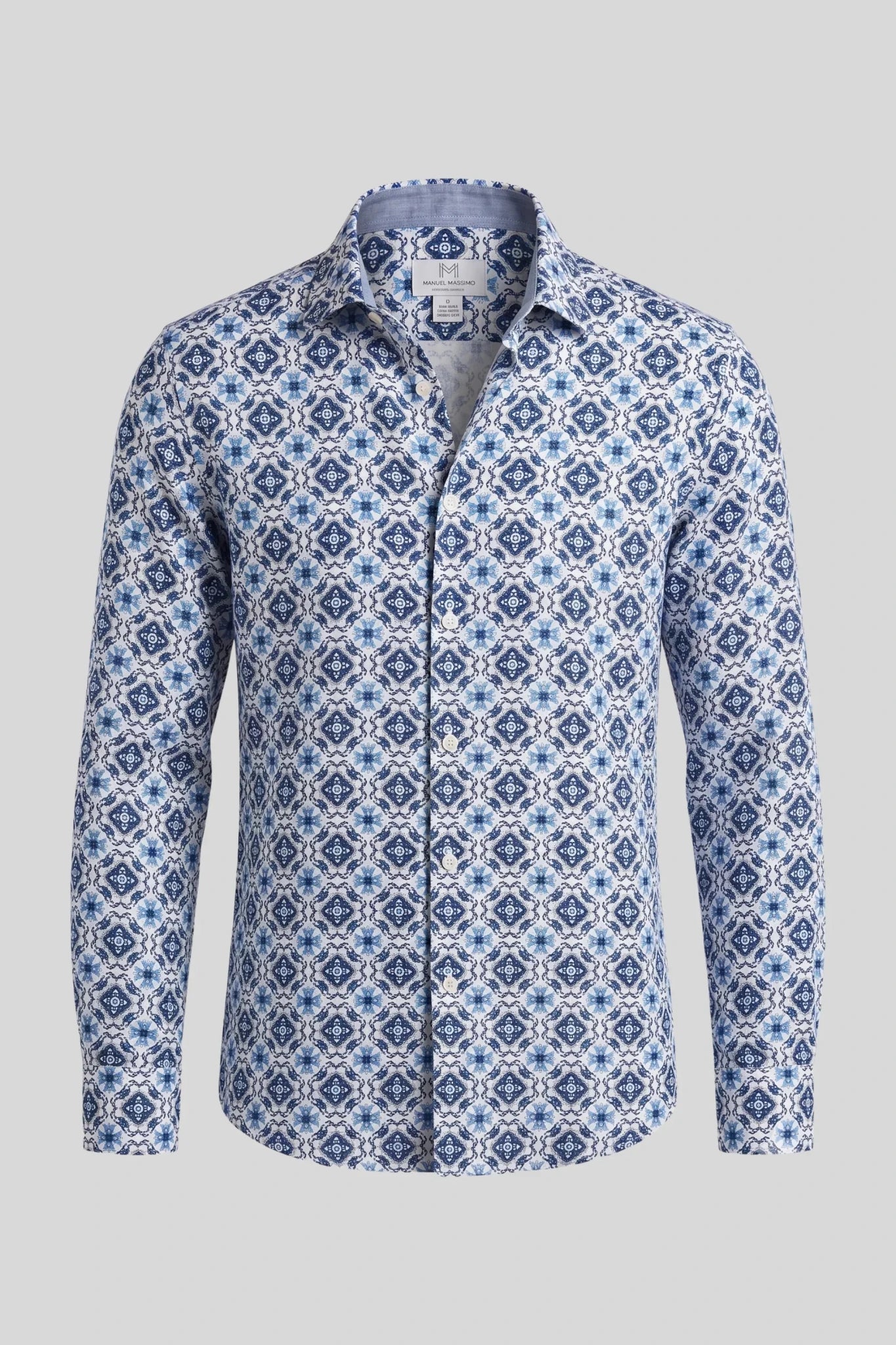 Мъжка риза с дълъг ръкав, син флорален принт, бяла основа Roberto&Co Roberto Fashion Store Shirt MCM0808SHRBLUWHIM M