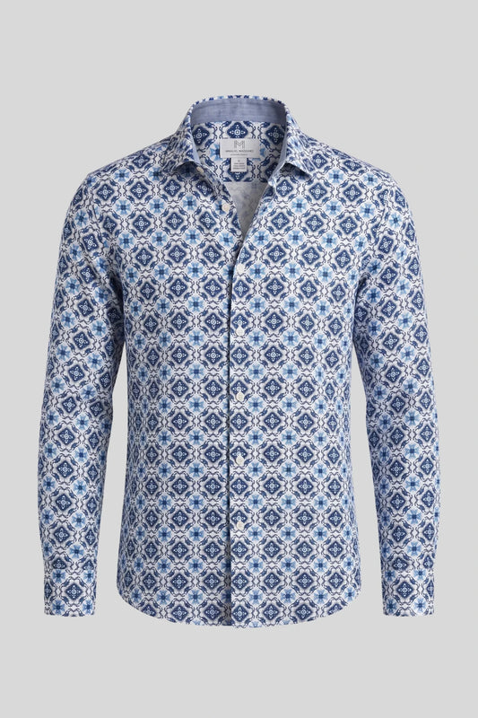 Мъжка риза с дълъг ръкав, син флорален принт, бяла основа Roberto&Co Roberto Fashion Store Shirt MCM0808SHRBLUWHIM M