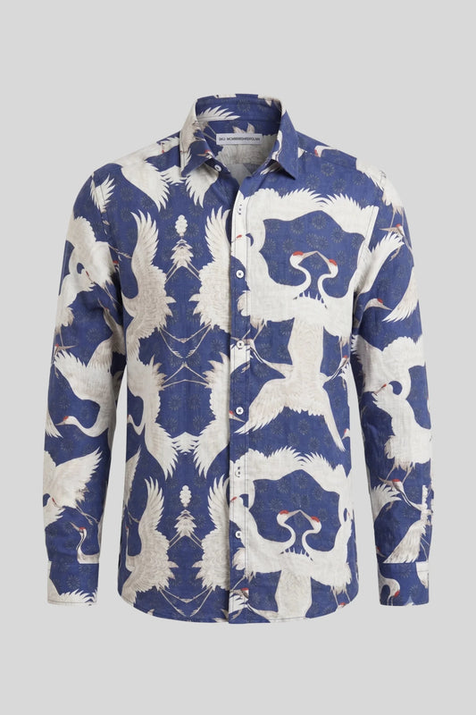 Мъжка риза с дълъг ръкав, тъмносиня, с принт жерави Roberto&Co Roberto Fashion Store Shirt MCM0808SHRBRDLNNM M