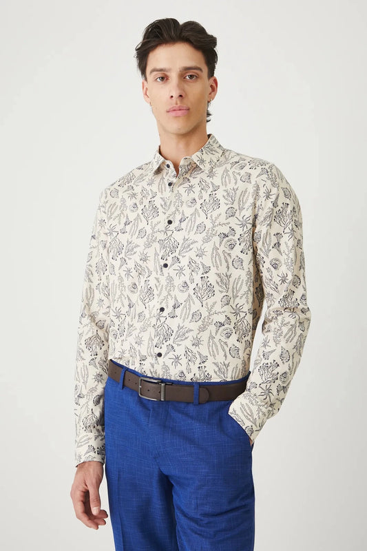 Мъжка риза в бежов цвят с десен на цветя Medicine Roberto Fashion Store T-shirt RW25KDM102-08A-M M