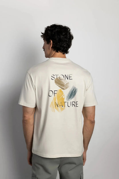 Мъжка тениска "Geology Stone" от 100% памук, бяла — принт „Stone of Nature" на гърба, колекция Boston, размери S-XL Boston Roberto Fashion Store T-shirt MAY83008304-S S
