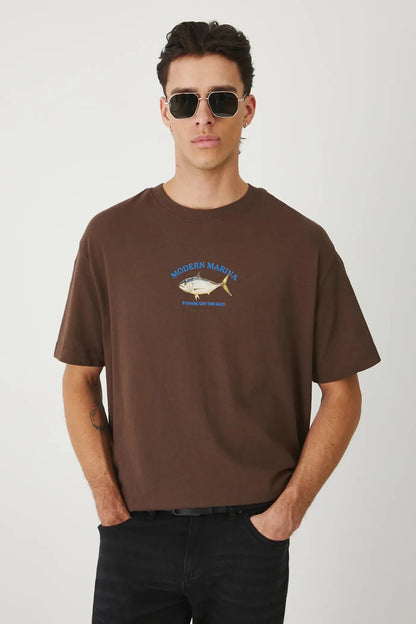 Мъжка тениска с абстрактен арт принт "Shark" в кафяв цвят Medicine Roberto Fashion Store T-shirt RW25TSM101-88X-S S