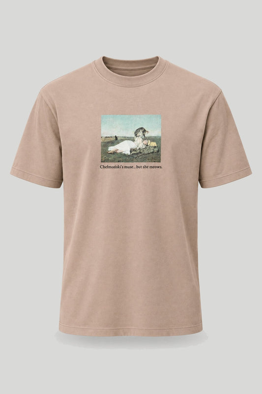 Herren-T-Shirt mit abstraktem Kunstprint in der Mitte in Beige – снимка на продукта