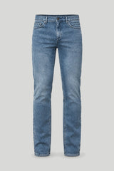 Calças jeans masculinas tipo "Slim Fit" em azul desbotado