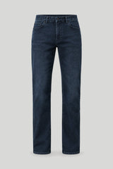 Calça jeans masculina tipo "Straight Fit" em azul-marinho clássico