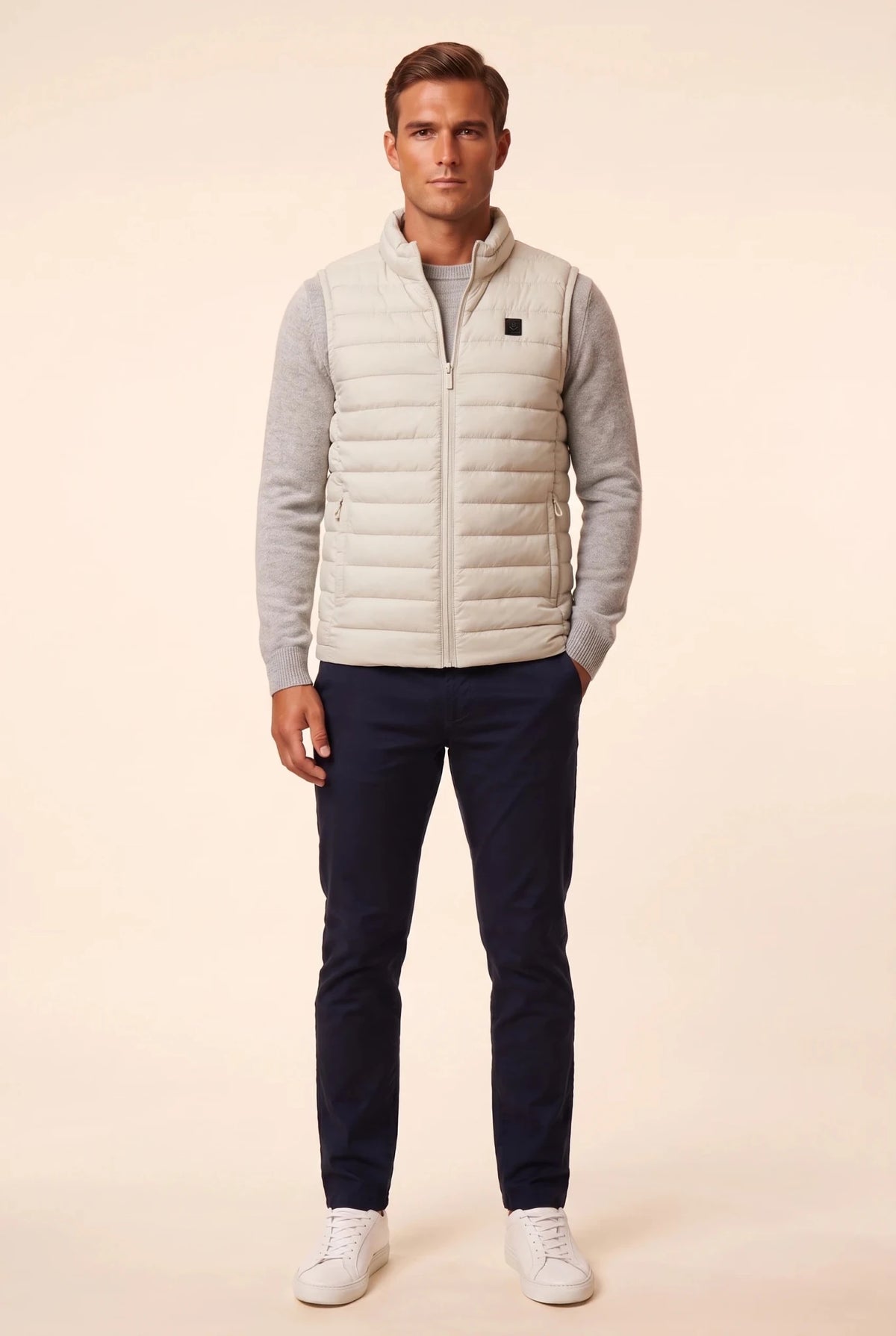Мъжки лек ватиран елек Boston - екрю Boston Roberto Fashion Store Sweater MAY83630431-S S