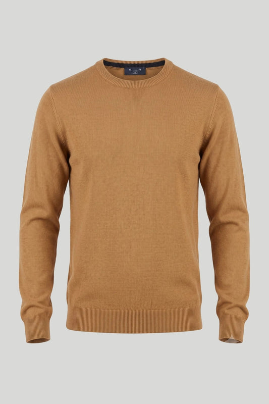 Мъжки памучен пуловер с обло деколте в цвят тютюн Roberto&Co Roberto Fashion Store Sweater CLM0808KNITABACCS S