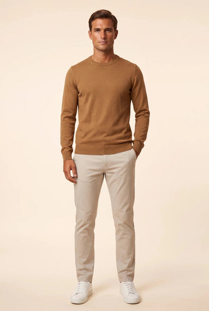 Мъжки памучен пуловер с обло деколте в цвят тютюн Roberto&Co Roberto Fashion Store Sweater CLM0808KNITABACCS S