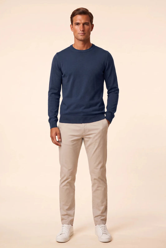 Jersey de algodón para hombre con cuello redondo en azul medianoche – облечен