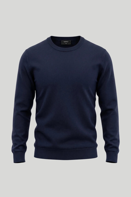 Мъжки памучен пуловер с обло деколте в морско синьо Roberto&Co Roberto Fashion Store Sweater CLM0808KNINAVYBLS S