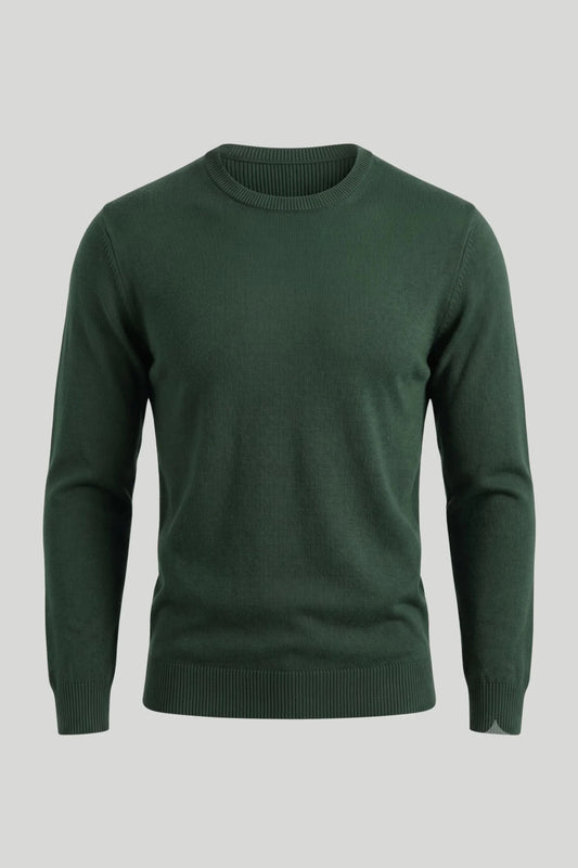 Мъжки памучен пуловер с обло деколте в тъмнозелено Roberto&Co Roberto Fashion Store Sweater CLM0808KNIDPPGRNS S