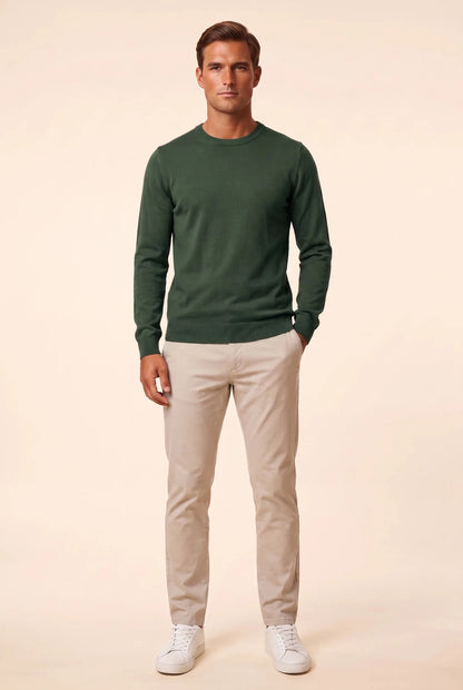 Мъжки памучен пуловер с обло деколте в тъмнозелено Roberto&Co Roberto Fashion Store Sweater CLM0808KNIDPPGRNS S