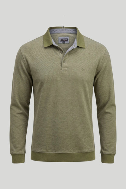 Мъжки памучен пуловер с поло яка в маслинено зелено Roberto&Co Roberto Fashion Store Sweater LGT0808KNIGRNCOLS S