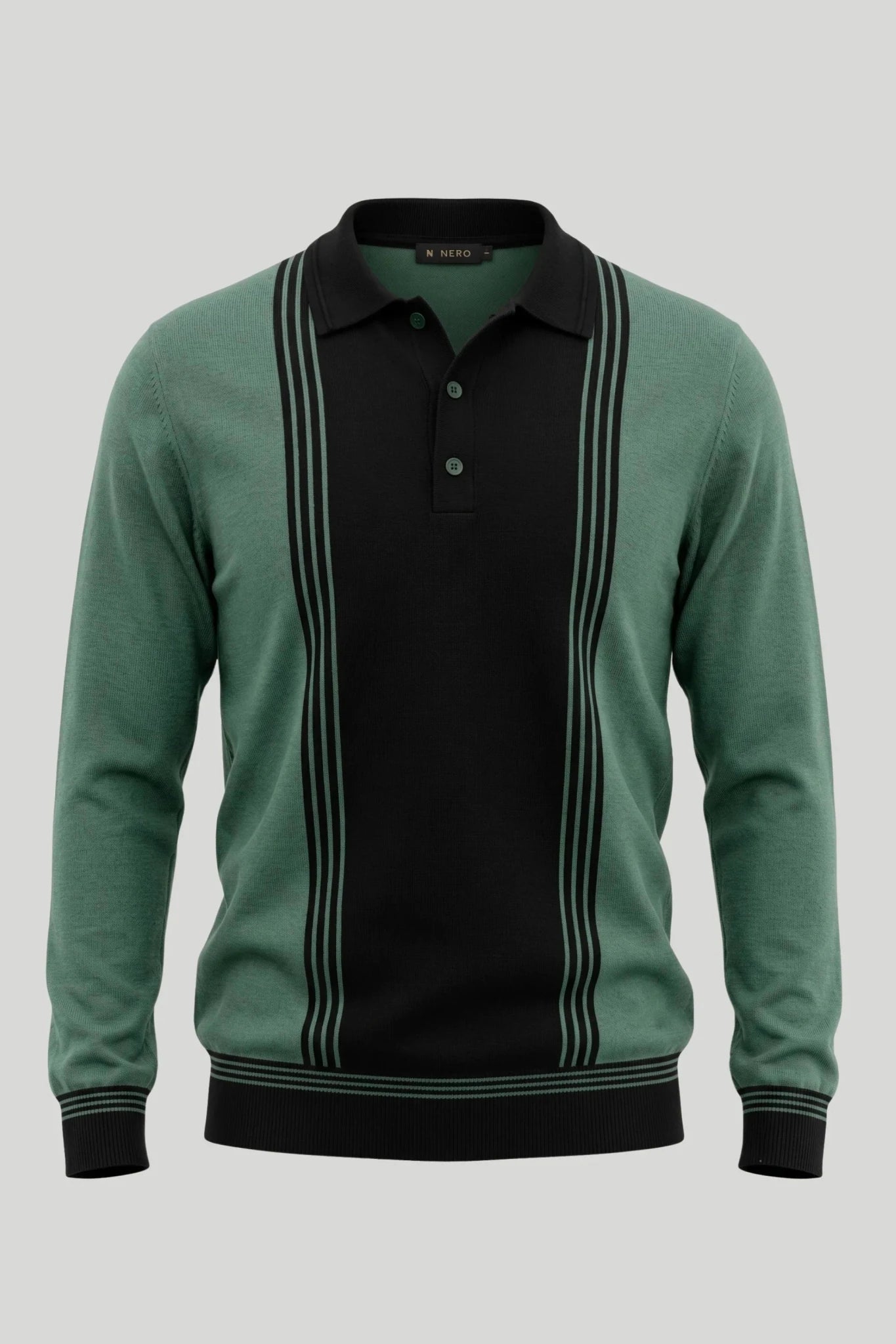 Мъжки памучен пуловер с поло яка в зелено и черно Roberto&Co Roberto Fashion Store Sweater NRO0808KNIGRNCLRS S